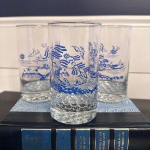 Vintage Blue Patterned Glass Tumblers